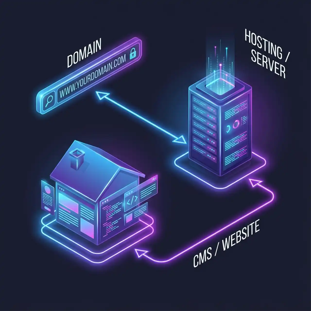 Diagram showing Domain pointing to Server which runs WordPress